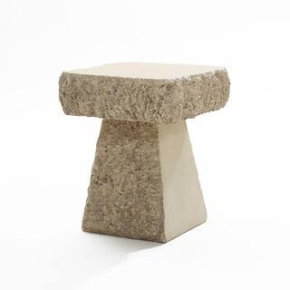 LuxenHome 15.2 in. Off White Rock Cement Side Table WHOF2302 - The Home Depot | The Home Depot