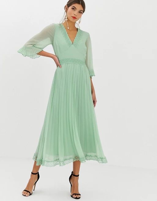 ASOS DESIGN pleated midi dress with lace inserts | ASOS US