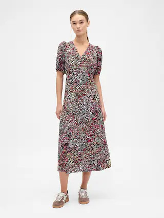 Puff Sleeve V-Neck Maxi Dress | Gap Factory