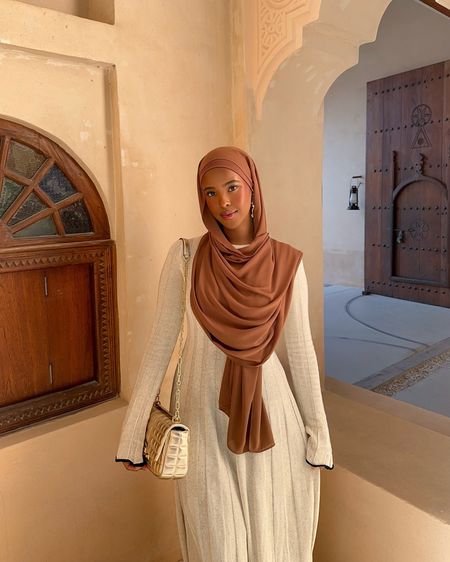 modest holiday outfit ✨ cream maxi dress, holiday dress, cream midi dress, hijabi outfit inspo, spring summer fashion