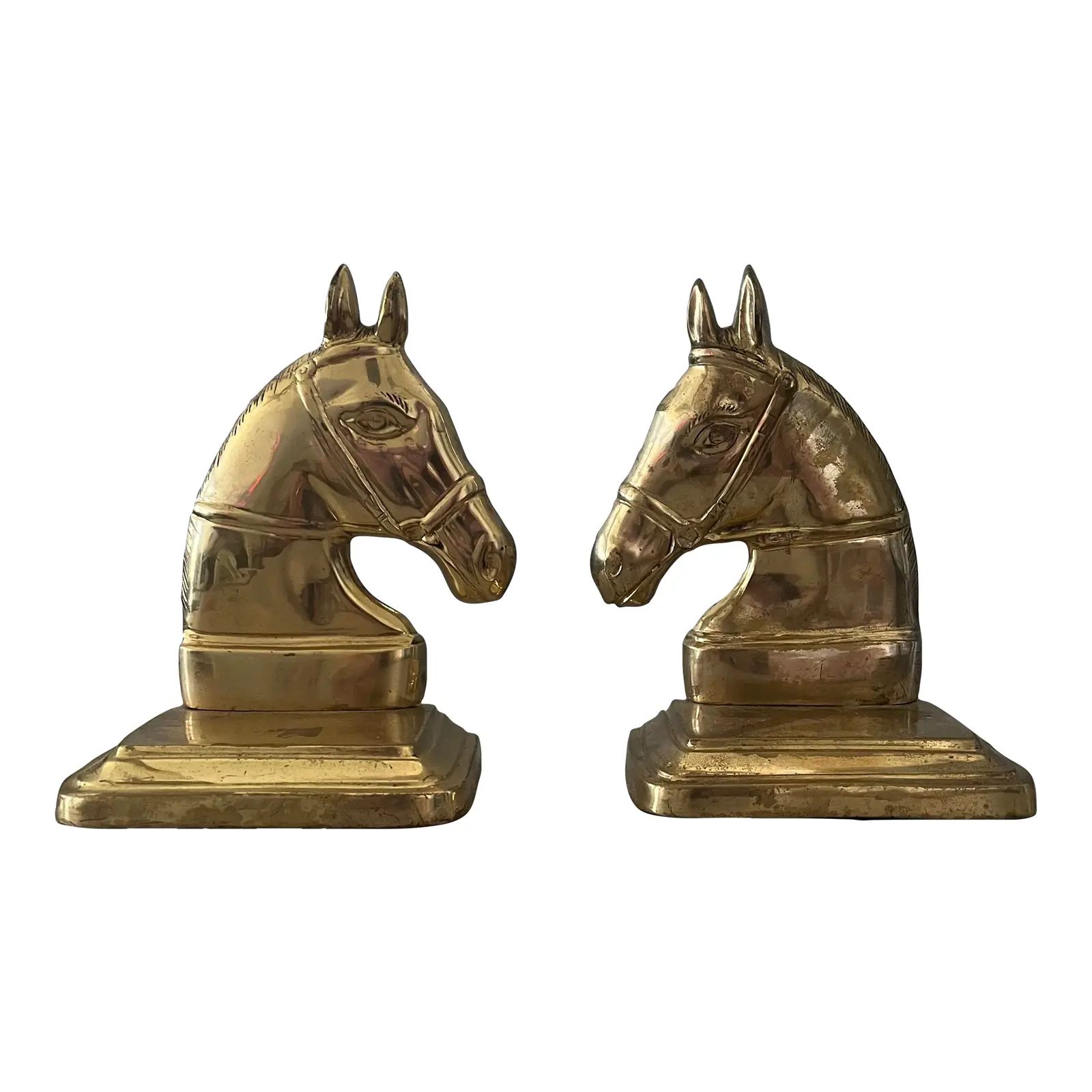 1970s Brass Horse Head Bookends - a Pair | Chairish