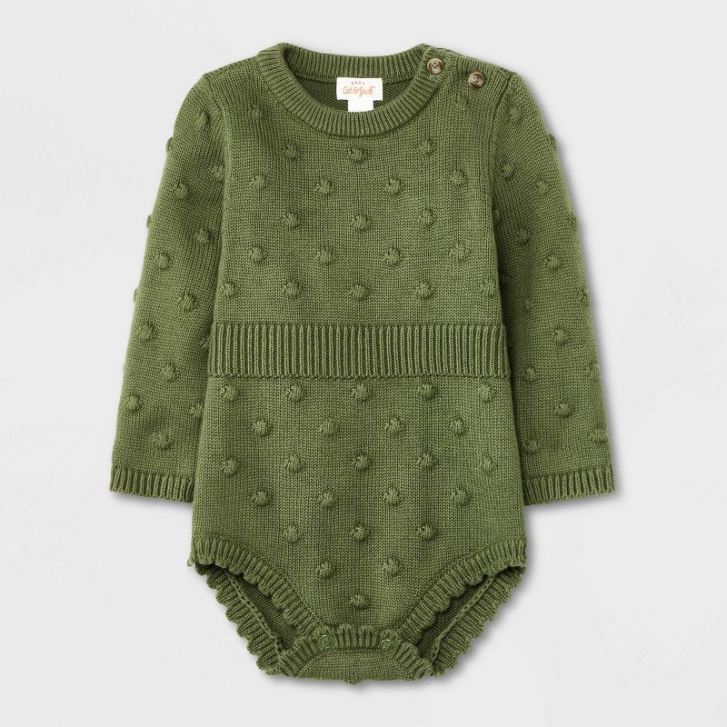 Baby Girls' Bobble Sweater Romper - Cat & Jack™ Olive Green | Target