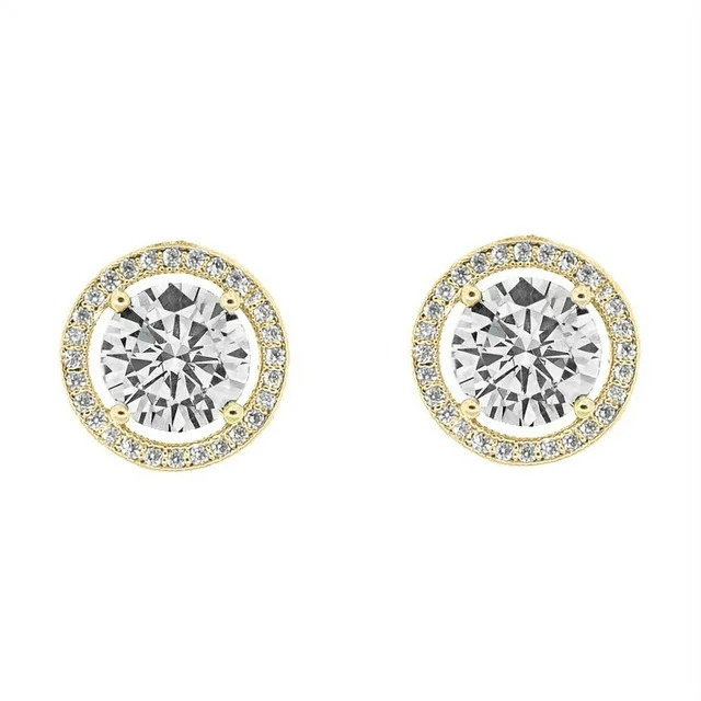 Cate & Chloe Ariel 18k Yellow Gold Plated Halo Stud Earrings | CZ Crystal Earrings for Women, Gif... | Walmart (US)