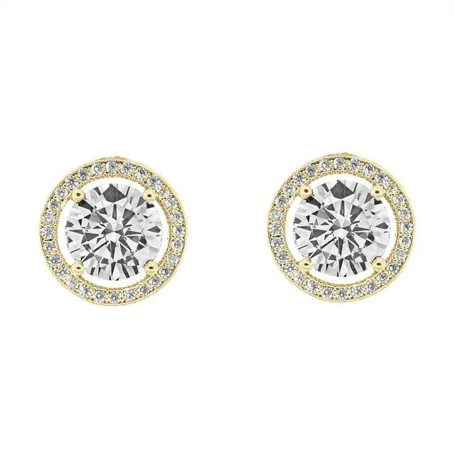 Cate & Chloe Ariel 18k Yellow Gold Plated Halo Stud Earrings | CZ Crystal Earrings for Women, Gif... | Walmart (US)