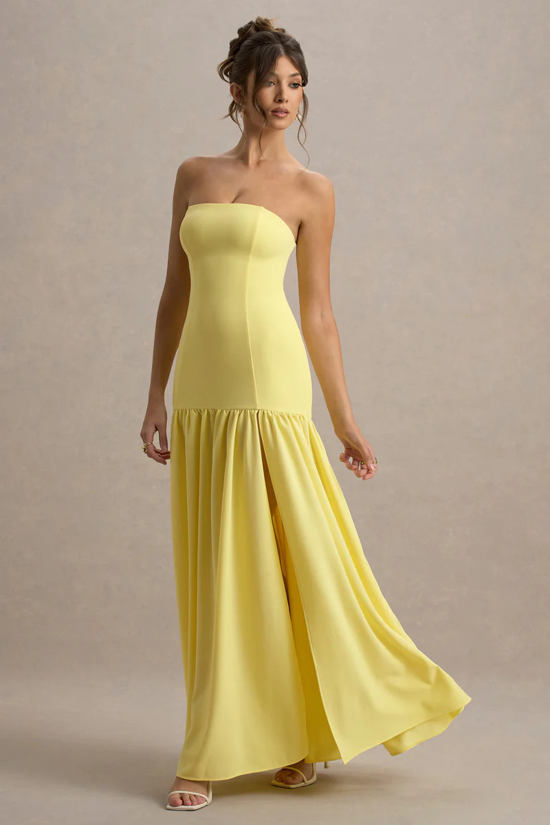 Penny | Lemon Bandeau Drop-Waist Maxi Dress | Club L London