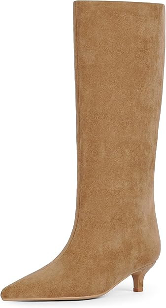 Knee High Boots Women Slip on Low Kitten Heel Tall Boots Pointed Toe Long Fall Boots for Women | Amazon (US)