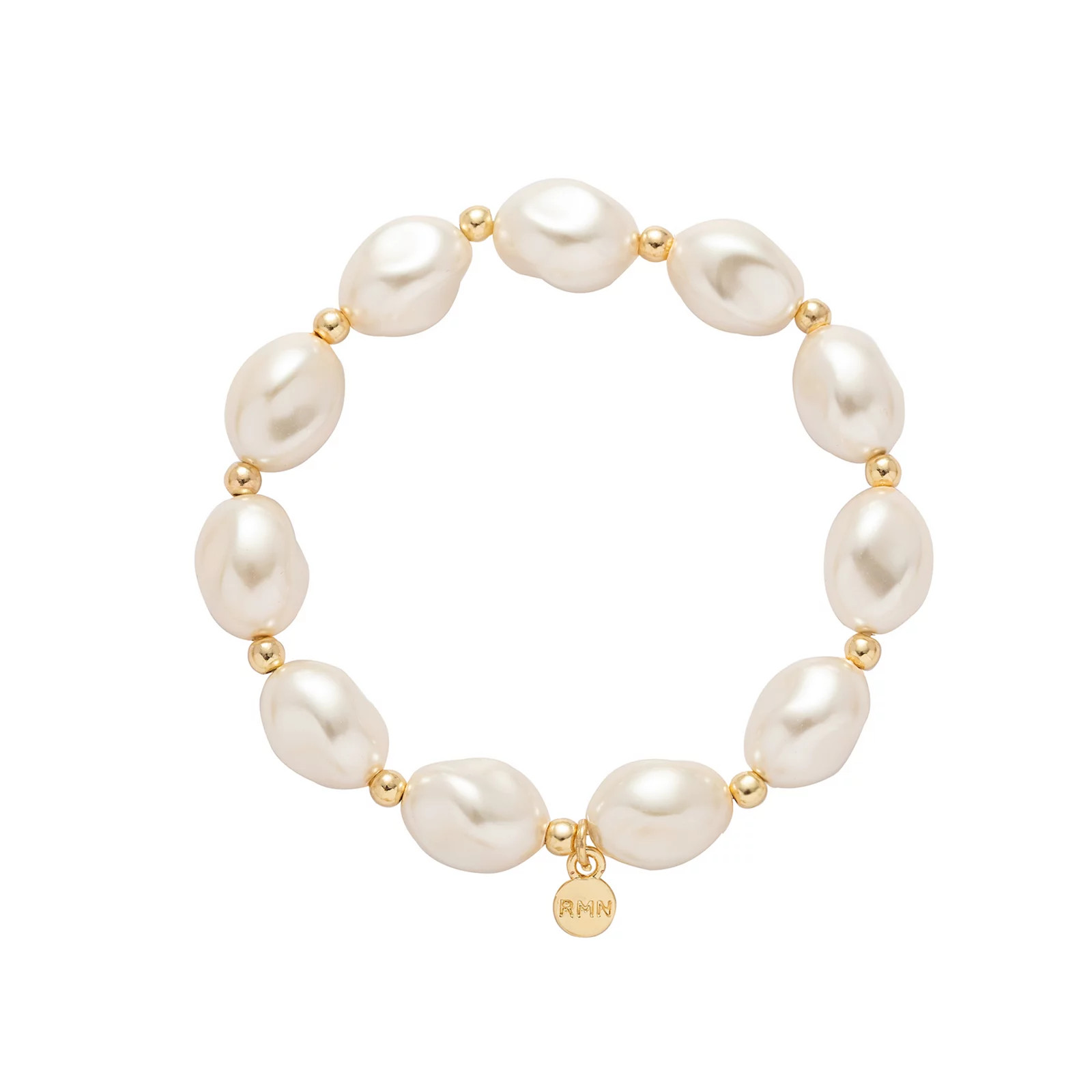 Roman 14k Gold Plated Glass Simulated Baroque Pearl Strand Stretch Bracelet, Women's, White | Kohl's