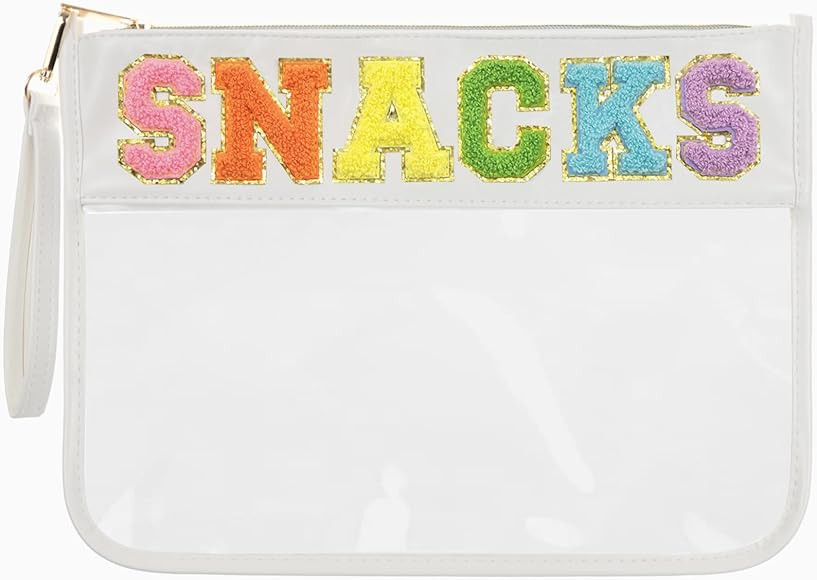 Snack Bag Clear Chenille Varsity Letter Zipper Pouch for Travel Nylon Clear Cosmetic Bag Makeup T... | Amazon (US)