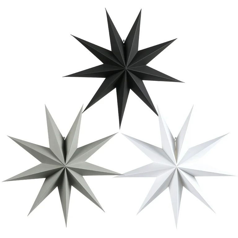 Sunbeauty 3pcs 9-Pointed Black Grey White Hanging Paper Star Ornament for Christmas Party Decorat... | Walmart (US)