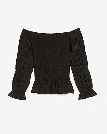 Smocked Off The Shoulder Tiered Sleeve Top | Express