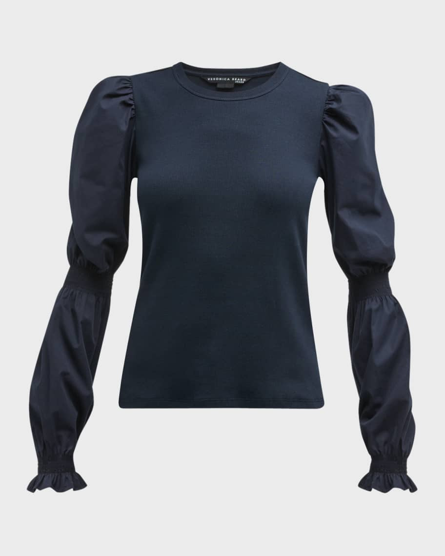 Veronica Beard Jeans Fawn Puff Sleeve Top | Neiman Marcus