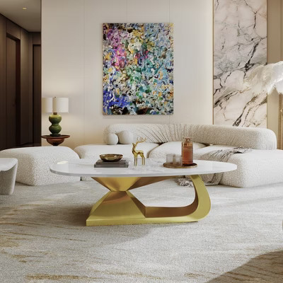 Modern Sintered Stone Tabletop Coffee Table with Stainless Steel Base - Elegant and Durable Living Room Centerpiece | Target