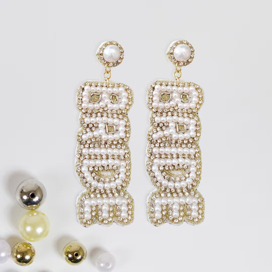 Gold Bride Earrings, Wedding Earrings, Bachelorette Earrings, Bridal Shower Earrings, Seed Bead E... | Etsy (US)