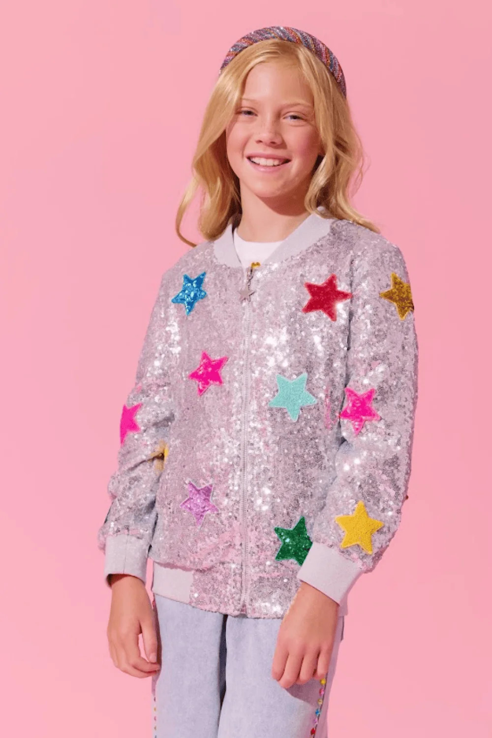 Sparkle Rainbow Star Sequin Bomber | Lola + The Boys