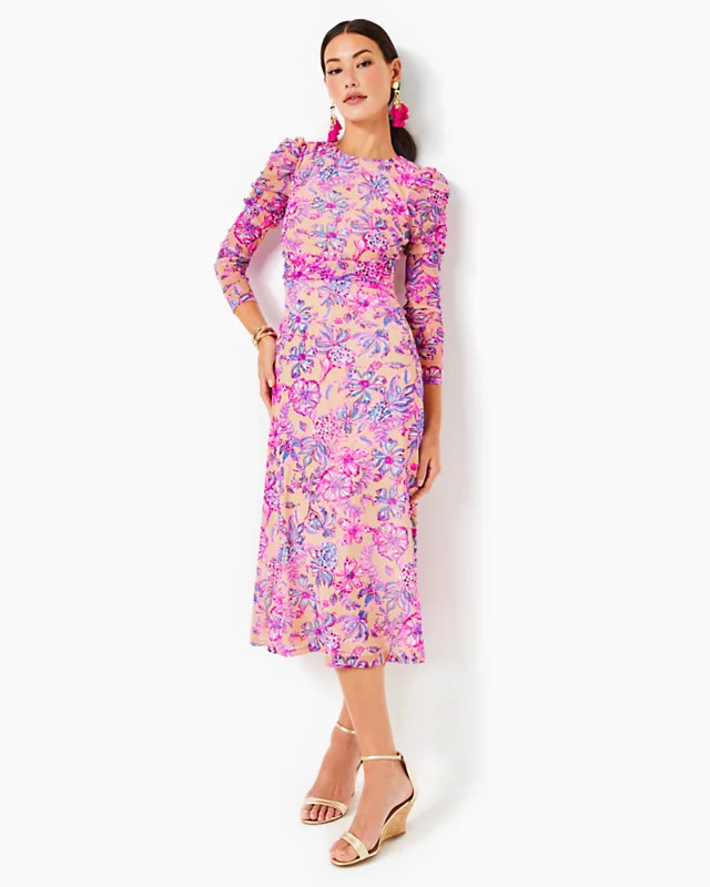 Preslie Long Sleeve Mesh Midi Dress | Lilly Pulitzer | Lilly Pulitzer