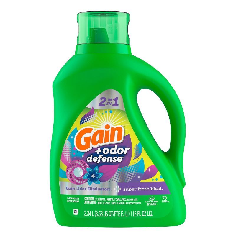Gain + Odor Defense Super Fresh Blast Scent HE Compatible Liquid Laundry Detergent | Target