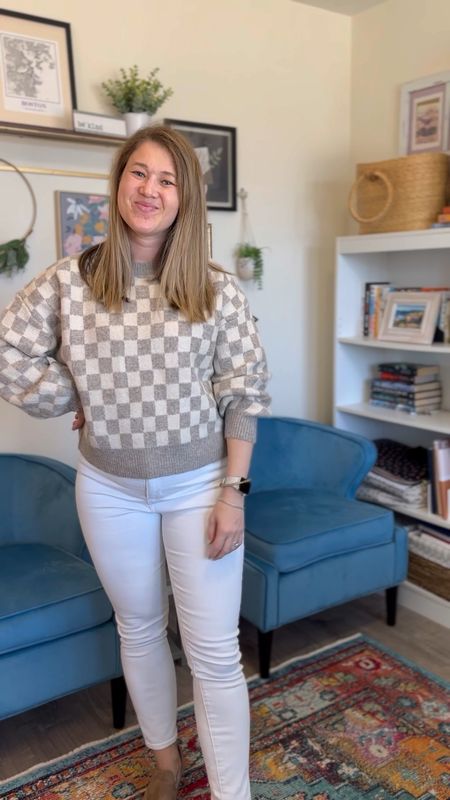 Fall outfit idea, thanksgiving outfit inspiration! 

White jeans, oatmeal checkered sweater! 


#LTKHoliday #LTKstyletip #LTKSeasonal