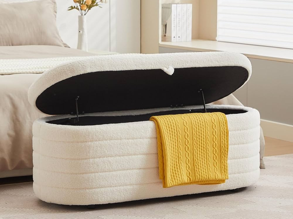Storage Ottoman Bench End of Bed for Bedroom,45 inch Boucle Upholstered Entryway Shoe Seat Bench ... | Amazon (US)
