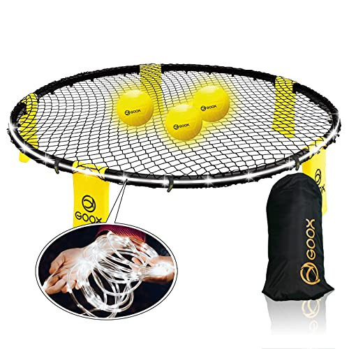 GOOX Outdoor Beach Ball Game Light Up Set with Carrying Bag, 3 Balls, Net and Strip Light - Roundnet Game Set for Adults - Played Outdoors, Indoors, Beach, Lawn, Yard and Park | Amazon (US)