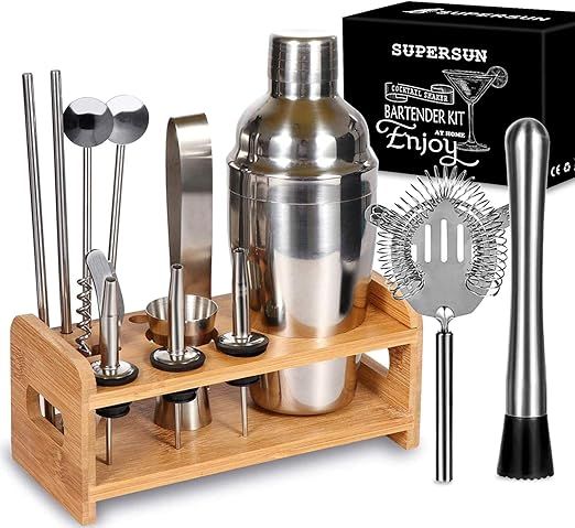 15 Piece Bartender Kit Cocktail Shaker Gift Set with Stand, SUPERSUN Home Bar Set - Martini Shake... | Amazon (US)