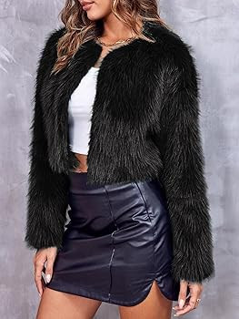 Danedvi Women's Fashion Cropped Faux Fur Jacket Long Sleeve Open Front Cardigan Casual Fluffy Par... | Amazon (US)