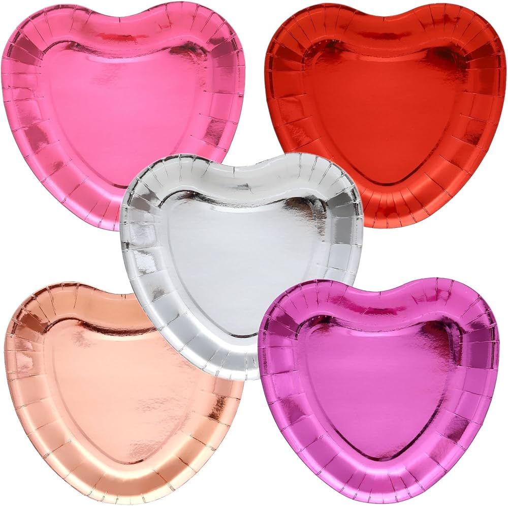 Valentines Plates - 50 PK - Heart Plates Paper Heart Shaped Plates for Valentines Day Decor Valen... | Amazon (US)