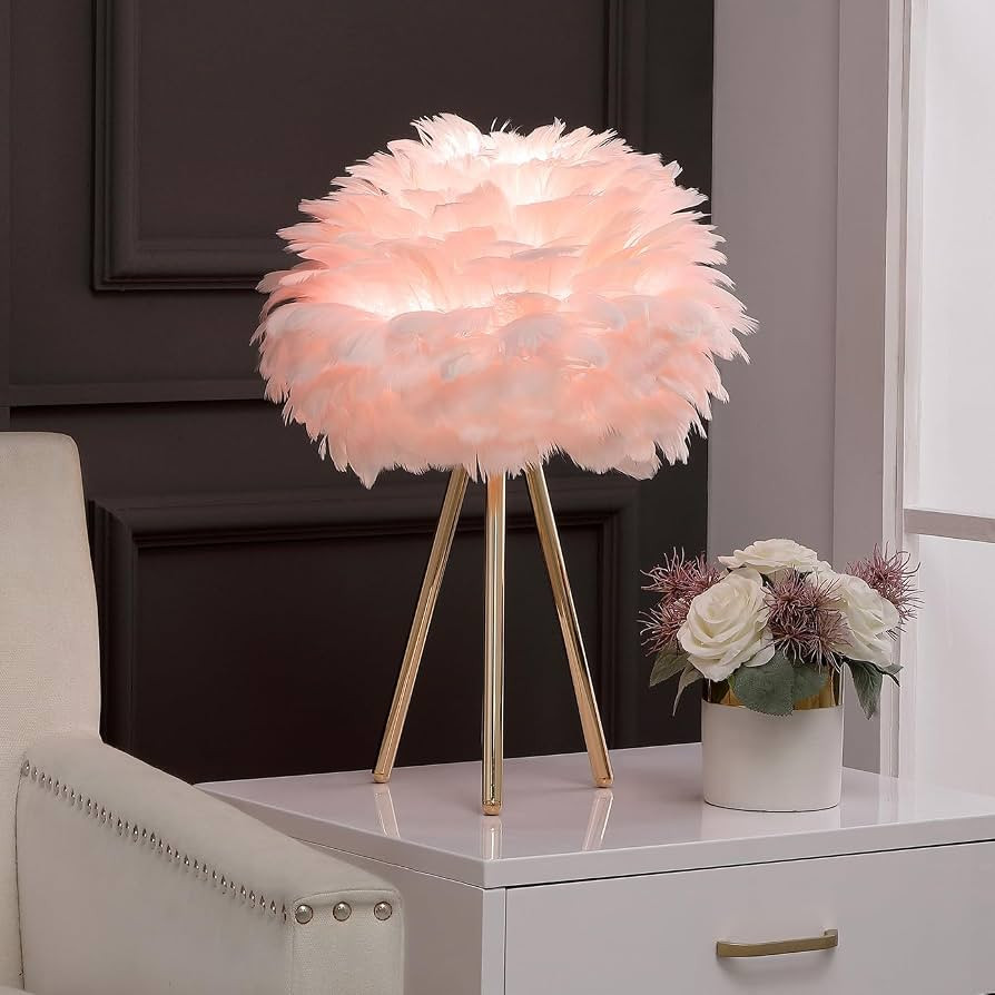 LINCWONZ Pink Feather Lamp Tripod Lamp for for Girls Bedrooms Living Room Aesthetic Decor Desk La... | Amazon (US)