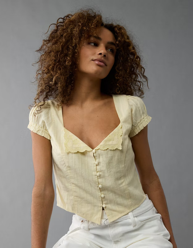 AE Cap-Sleeve Corset Blouse | American Eagle Outfitters (US & CA)