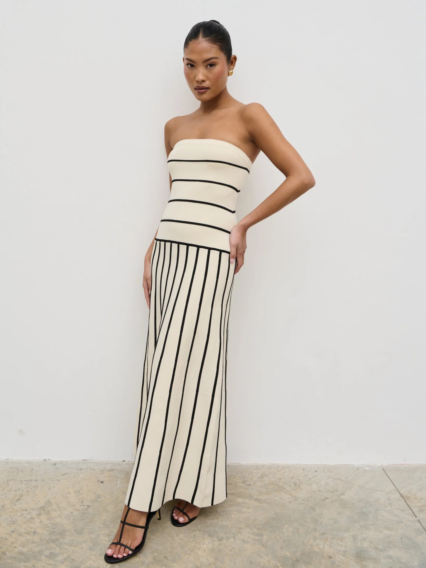 Serena Bandeau Contrast Stripe Knit Midaxi Dress | Pretty Lavish (UK)