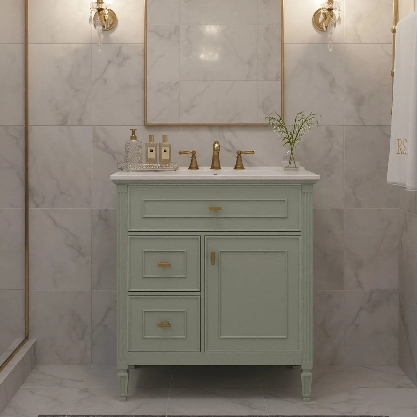 30" Freestanding Vanity With Ceramic Sink & 1 Flip-Down Tray & 2 Deep Drawers & Adjustable Shelf | Wayfair North America
