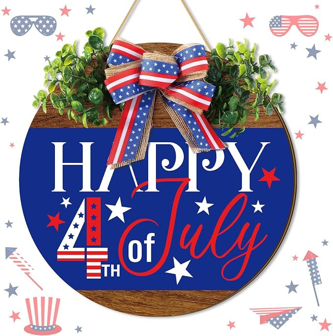 Boao Happy 4th of July Patriotic Door Decorations Independence Day Door Sign Patriotic Wreaths fo... | Amazon (US)