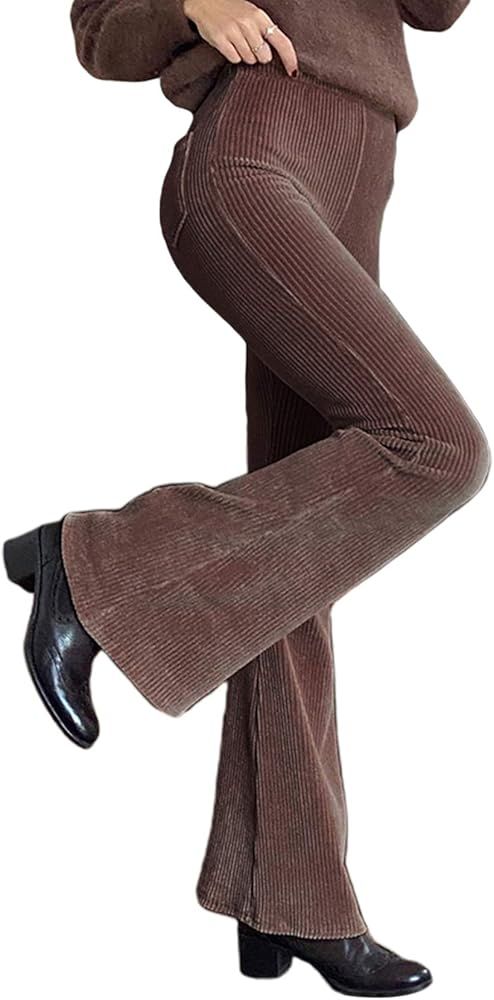 Women's Corduroy Pants Color Block High Waist Loose Sweatpants Straight Leg Trousers Bell Trouser | Amazon (US)