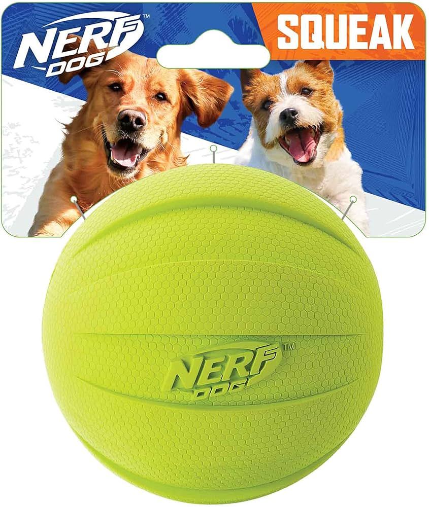 Nerf Dog Rubber Ball Dog Toy with Squeaker, Lightweight, Durable and Water Resistant, 4 Inch Diam... | Amazon (US)
