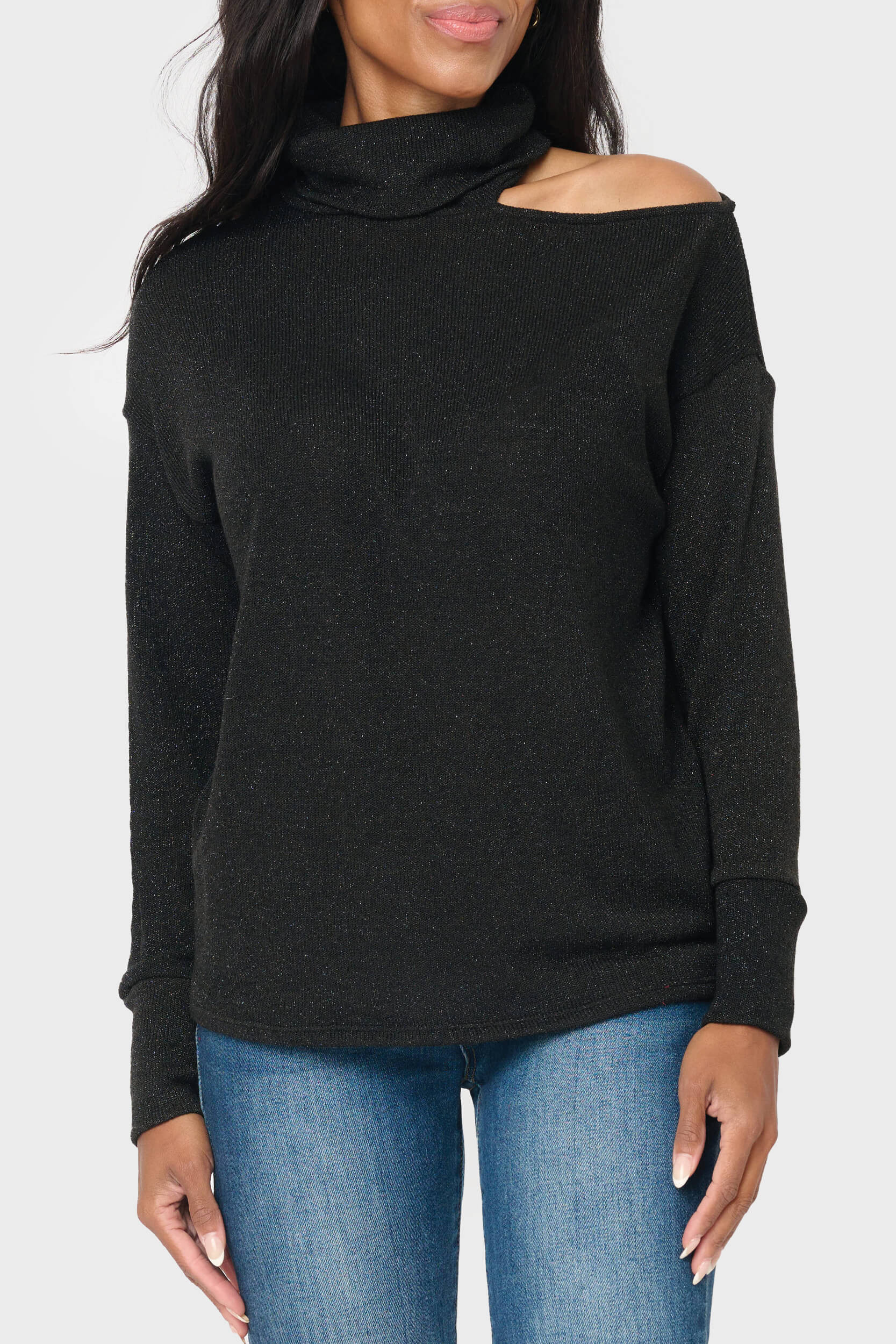 Long Sleeve Cut Out Lurex Knit Top | Gibson