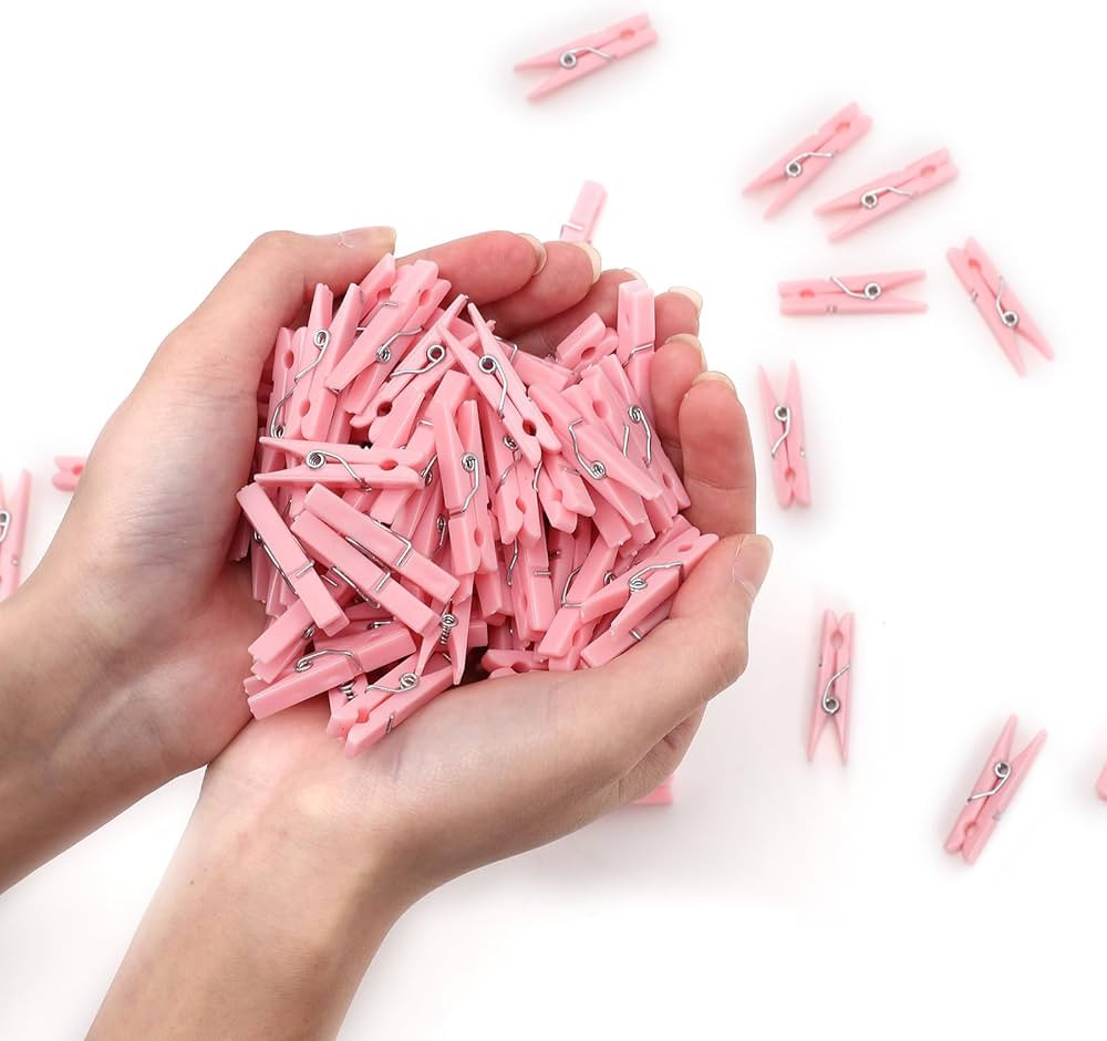 100PCS Baby Shower Clothespins Games Girl Plastic Clothes Pin with Waterproof Bag Mini Pink Pin B... | Amazon (US)