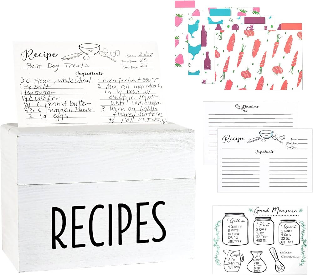 Outshine White Wooden Large Recipe Box with Cards and Dividers|Farmhouse Wood Recipe Box 4x6 Reci... | Amazon (US)