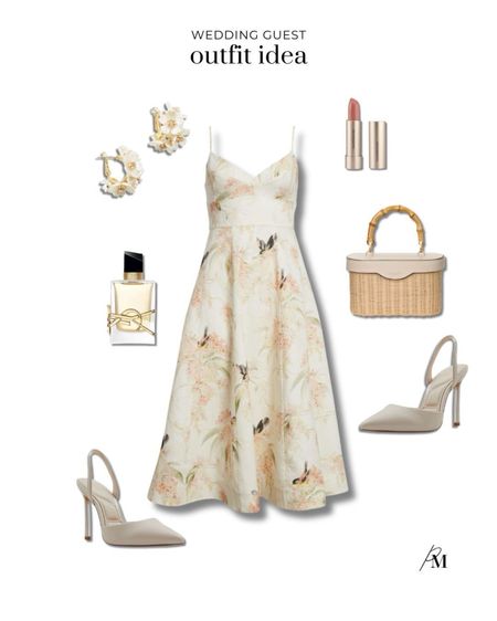 Spring wedding guest outfit idea. I love this neutral midi dress and straw tote. 

#LTKstyletip #LTKSeasonal #LTKwedding