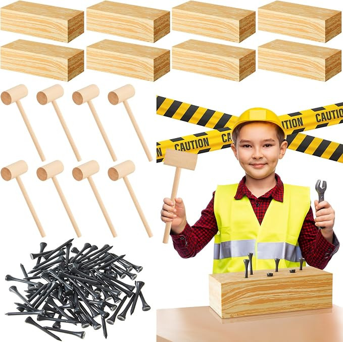 Realspring 8 Set Wooden Hammer Tool Set Kids Carpentry Woodworking Toys 8+ Year Old Hammering Pou... | Amazon (US)
