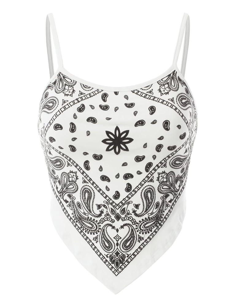 Design by Olivia Women's Stretchy Asymmetric Tie Knob Open Back Bandana/Flower Print Crop Top Shi... | Amazon (US)