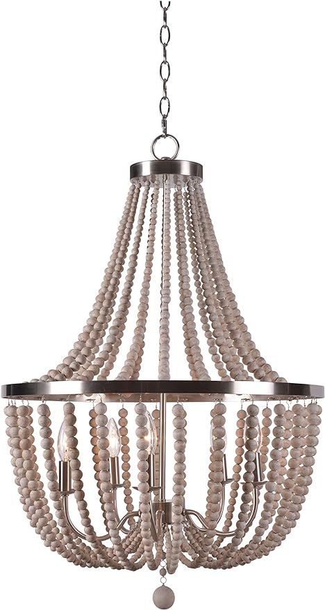 Kenroy Home 93132BS Dumas 5 Light Wood Bead Chandelier with White Finish, Casual Style, 32" Heigh... | Amazon (US)
