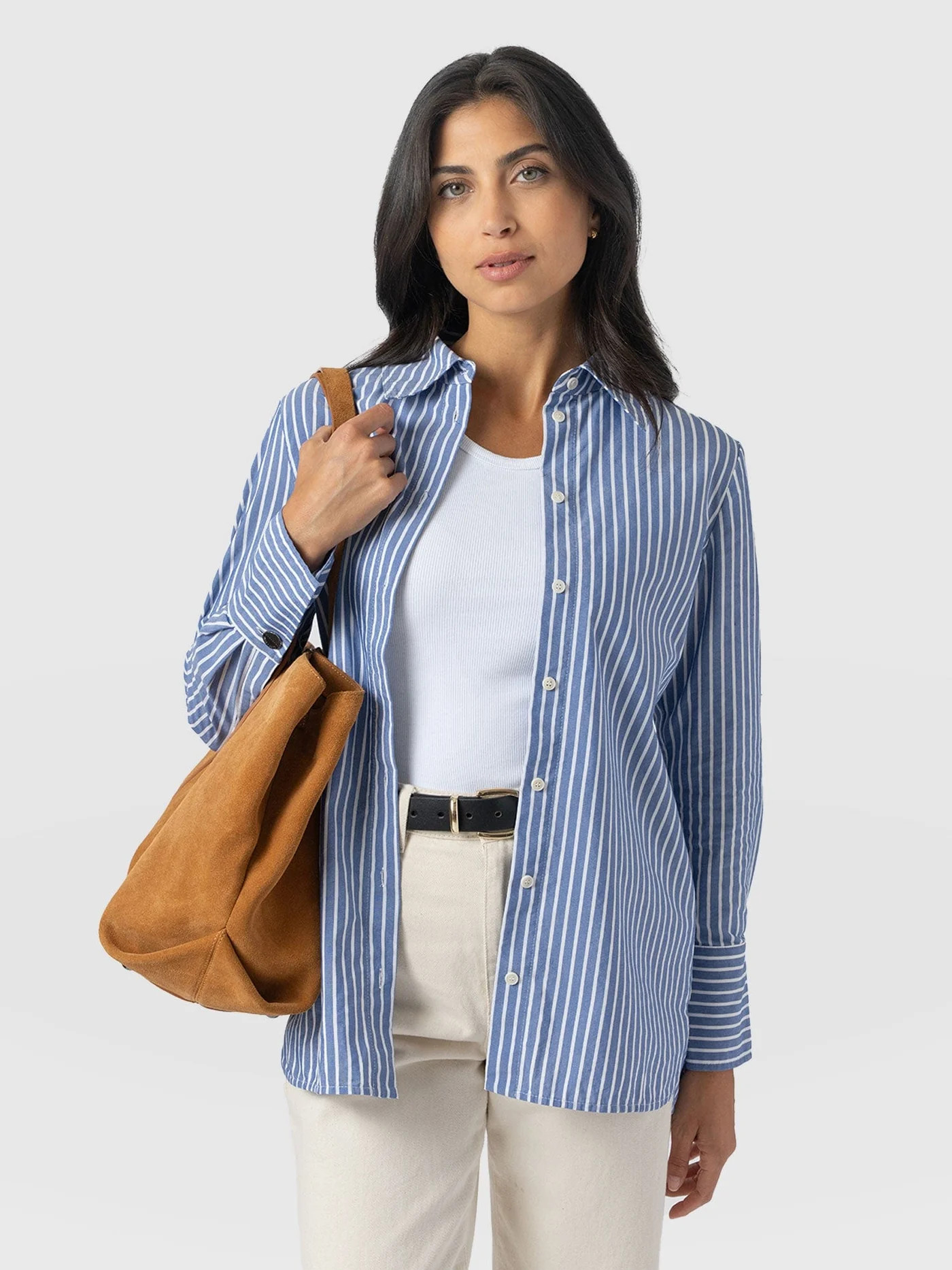 Reagan Tie Shirt - Blue Stripe | Saint + Sofia