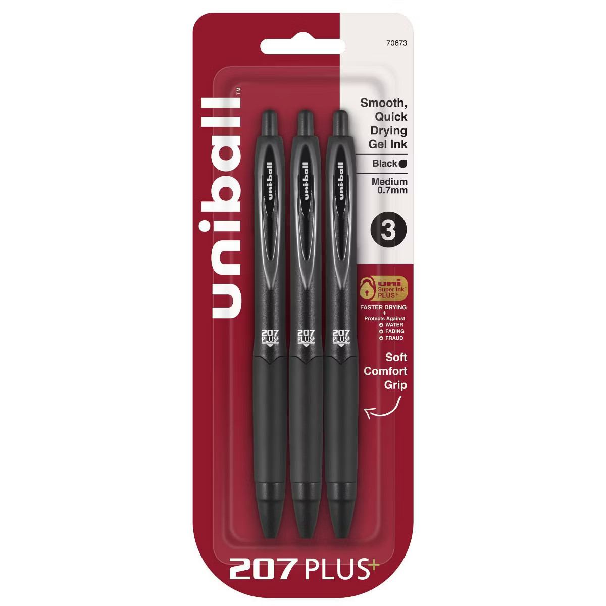 uniball 3pk 207 Plus+ Gel Pen 0.7mm Medium Point Black Ink: Signo 207 Gel Pens, Stationery, Offic... | Target