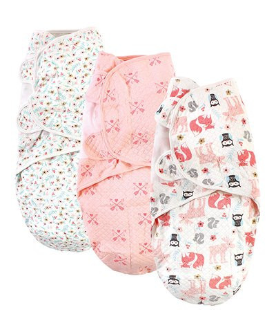 Hudson Baby White & Pink Forest Animals Quilted Swaddle Wrap Set | Zulily