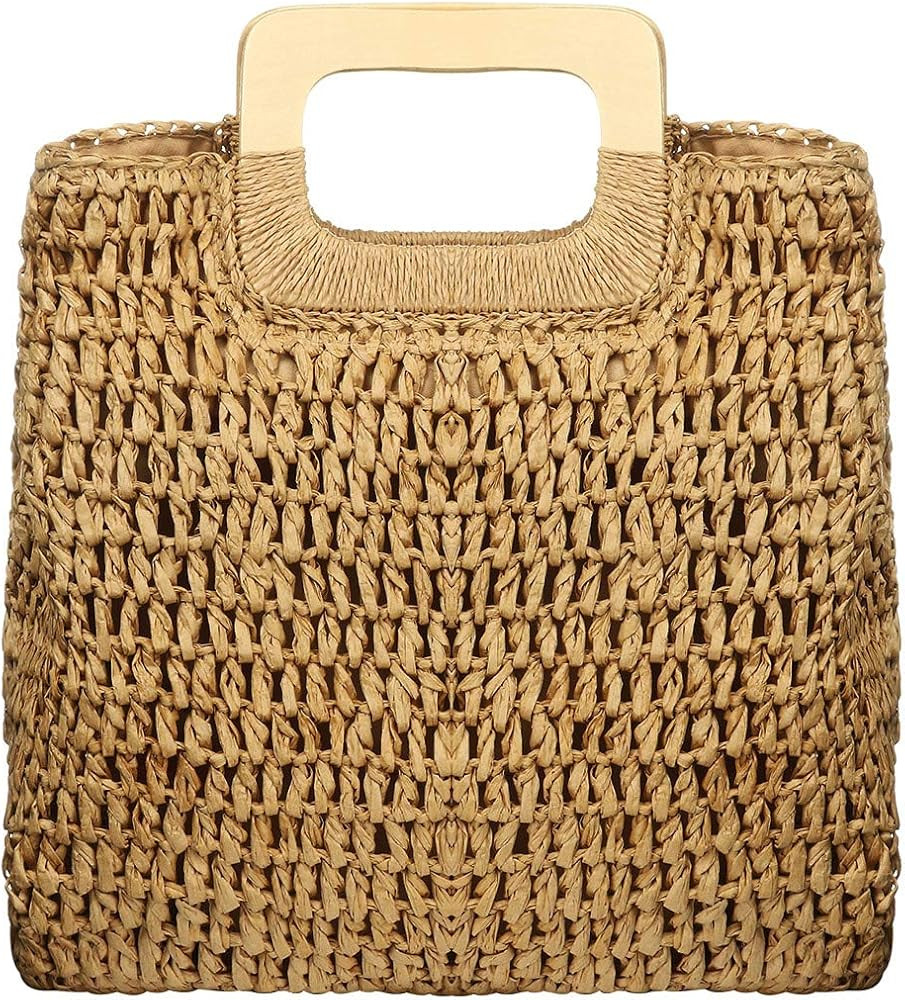 Womens Straw Tote Bag Handbags Beach Bag Exquisite Woven Fashion Large Rectangle Top Handle Bag S... | Amazon (US)