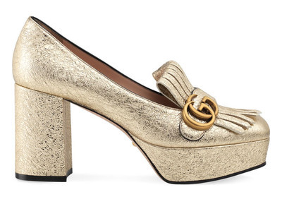 Gucci Marmont Platform Platino Gold Fringe Logo Block Heel Mule Loafer Pump 39  | eBay | eBay US
