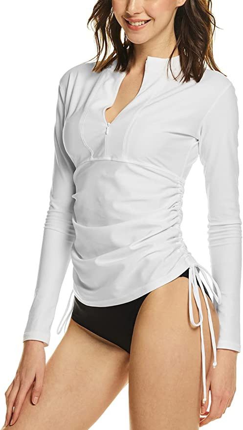 TSLA Women's Half-Zip Front Rash Guard, UPF 50+ Side Adjustable Long Sleeve Swim Shirts | Amazon (US)