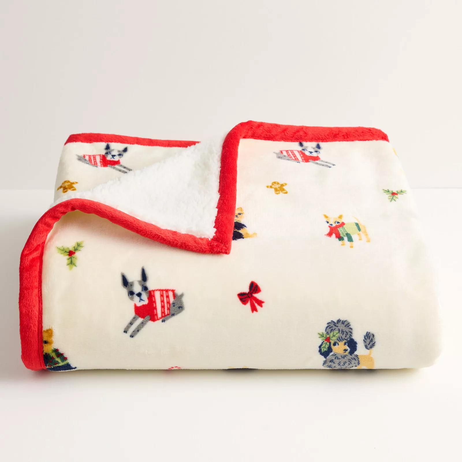 Cuddl Duds® Plush Sherpa Throw Blanket, Vintage Holiday Dogs | Kohl's