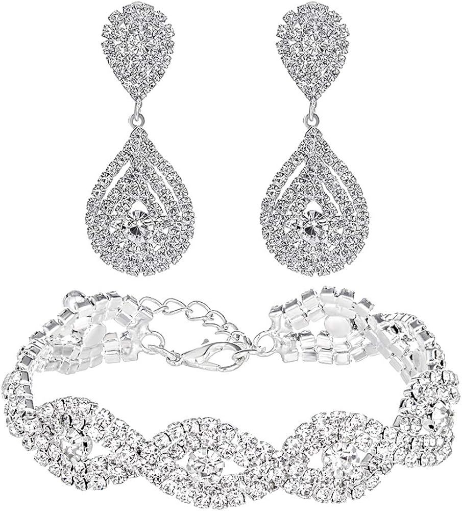 Miraculous Garden 2/4pcs Silver/Gold Plating Wedding Bridal Crystal Teardrop Statement Necklace T... | Amazon (US)