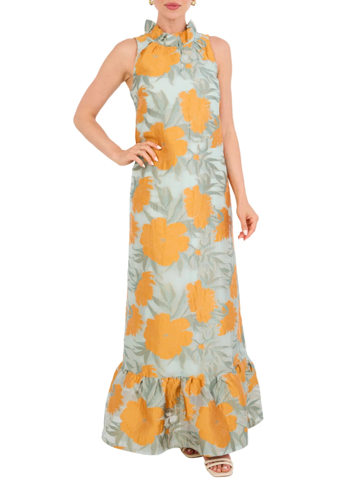 Camille Gown in Mint Pansy Vine Organza | Over The Moon