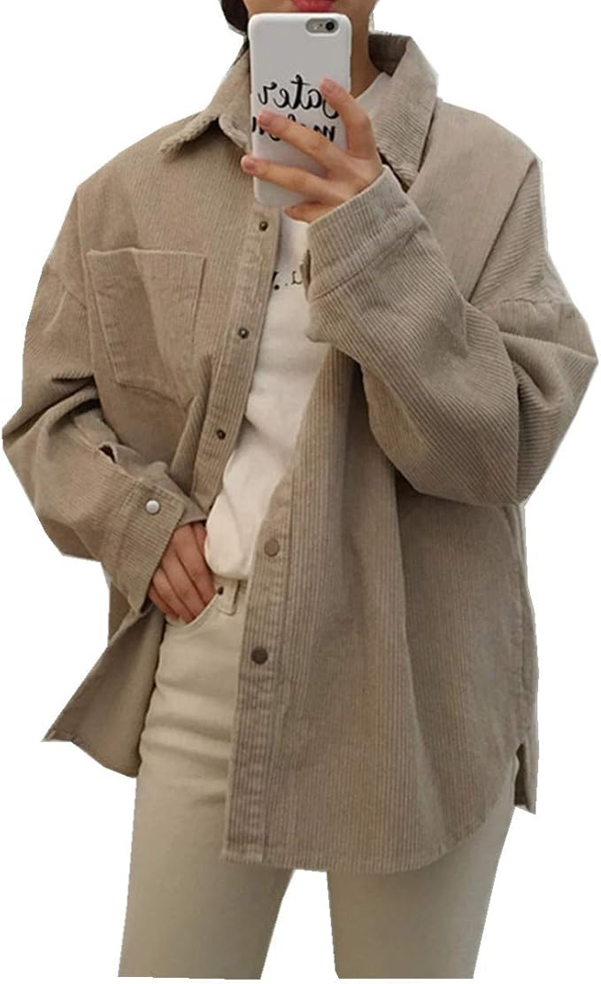 VANGULL Women Autumn Corduroy Regular Jackets Coats Plus Size Overcoat | Amazon (US)